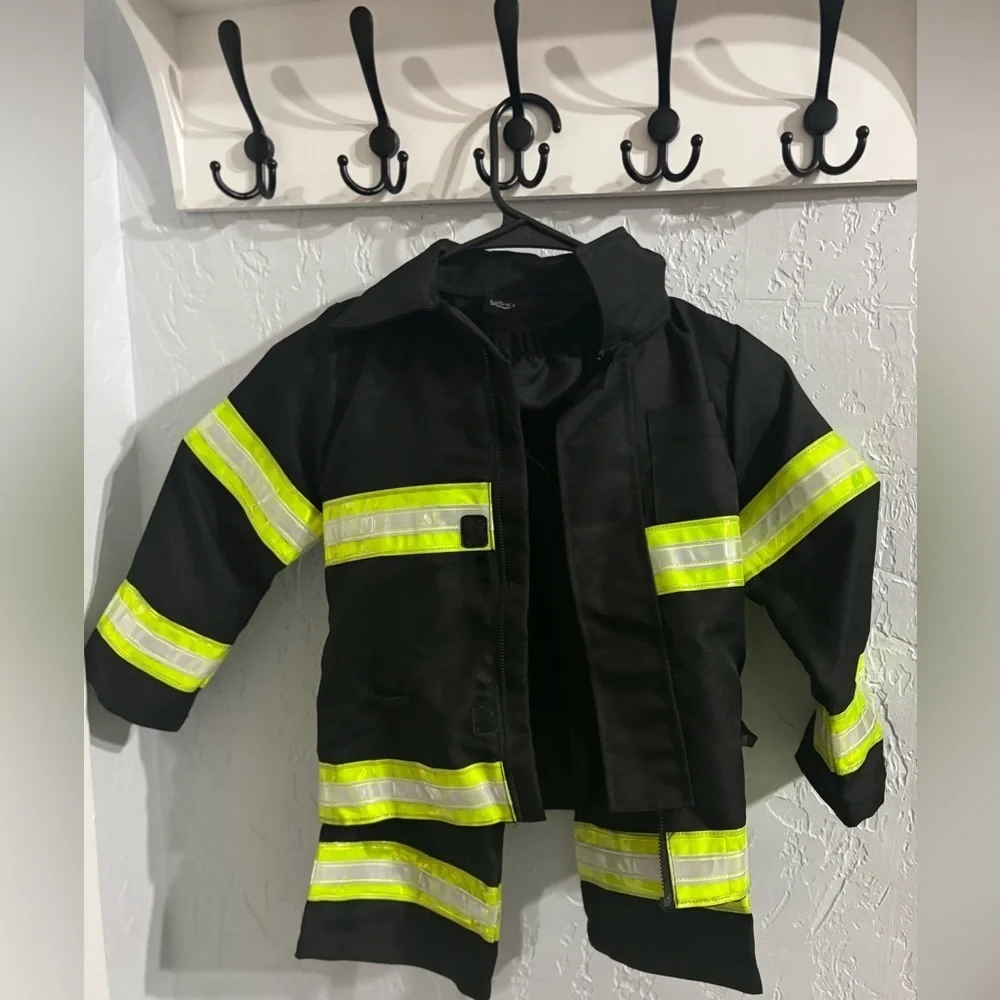Halloween Kids Black and Neon Yellow Firefighter Costume